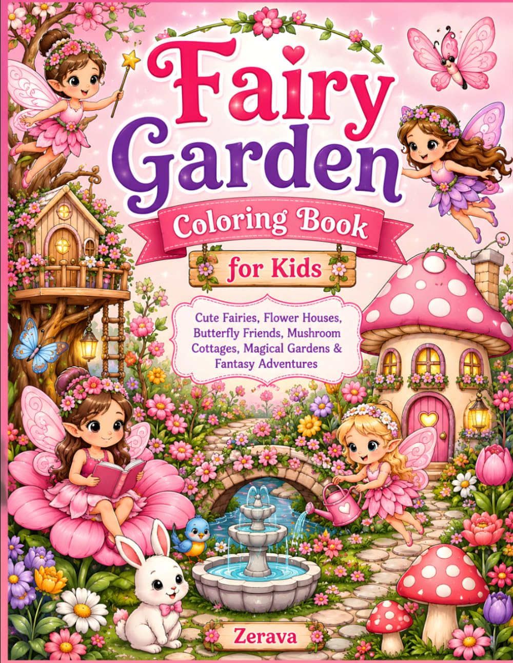Fairy Garden Coloring Book for Kids: Cute Fairies, Flower Houses, Butterfly Friends, Mushroom Cottages, Magical Gardens & Fantasy Adventures