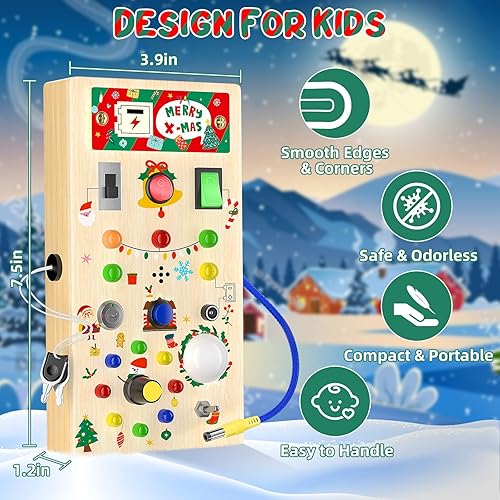 Miniatura 6 de ANEVIT Montessori - Tablero de actividades para niños pequeños, juguetes con música e interruptores de luz LED, juguetes sensoriales de madera,