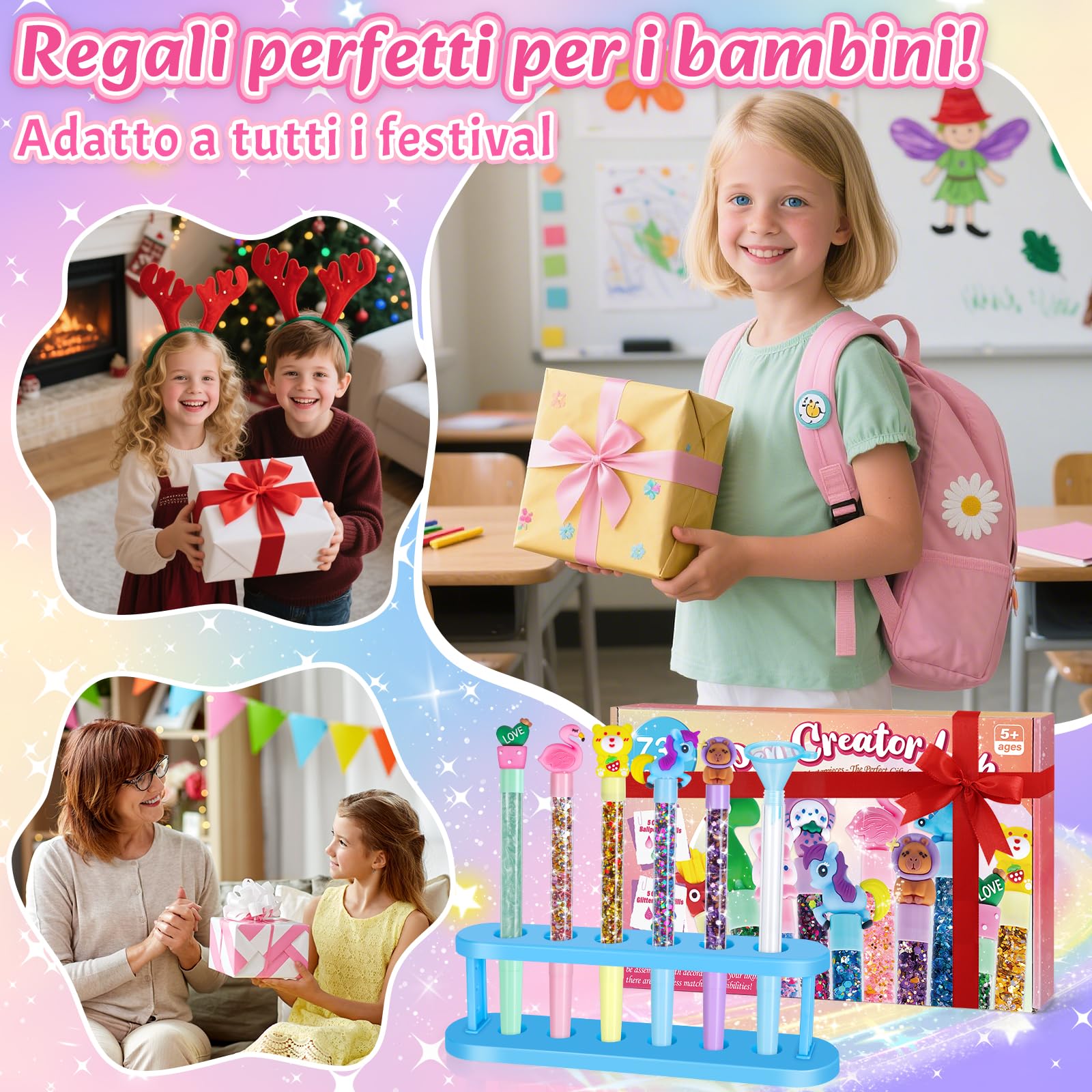 Kazzley Laboratorio delle Penne 73+ Pezzi, Fabbrica delle Penne crea 20 Penne Glitter, Lavoretti Creativi per Bambini 5-12 Anni, idee Regalo per Bambina 6 7 8 9 10 Anni per Feste di Compleanno