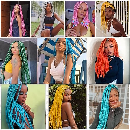 Miniatura 5 de Leeven Cabello trenzado preestirado de 30 pulgadas, paquete de 2 extensiones de cabello trenzado naranja preestirado sin picazón, trenzas trenzadas