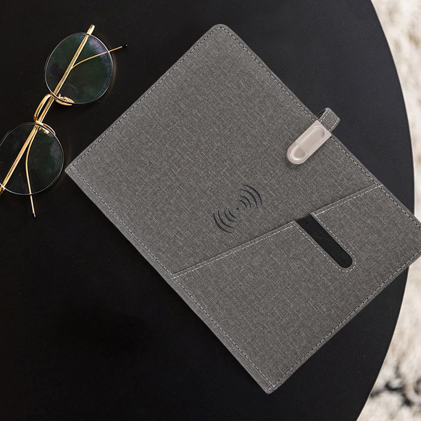Fockety Quaderno Smart Business, 160 pagine, portatile, con disco, lampada e registrazione audio, caricabatterie wireless da 15 W, agenda intelligente compilabile per la scuola