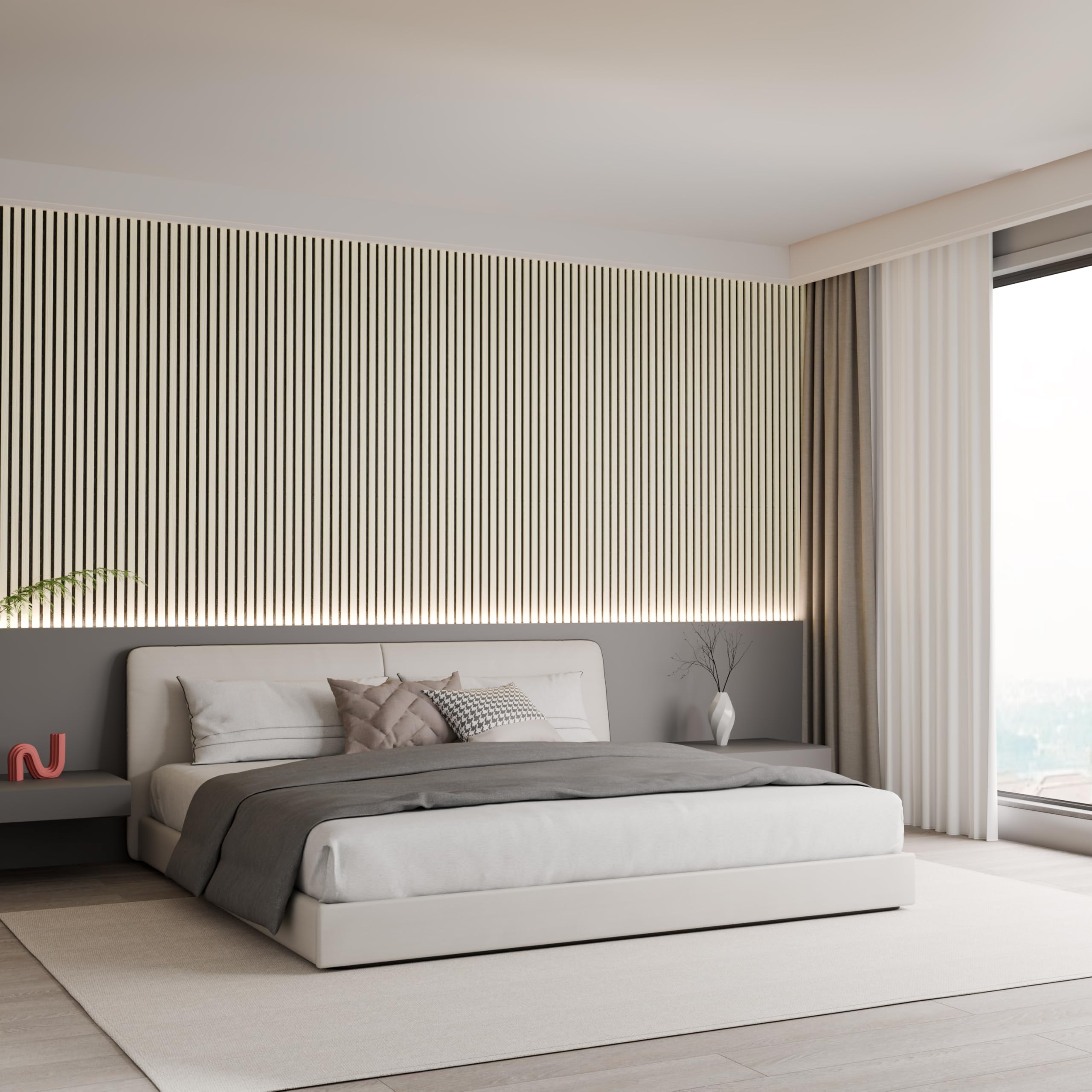 Panneau Acoustique Mural Chêne – Lot de 4 Panneaux Muraux à Lattes MDF Finition Bois – Revêtement Mural Décoratif & Correction Acoustique – Salon, Chambre, Bureau, Home Studio – 240 x 60 cm, 11 mm | Décoration murale et correction acoustique en un seul pr