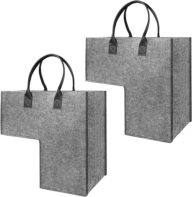 2Pcs L-Shape Stair Basket Organizer, TANOSAN Foldable Fabric Staircase Storage Organizer with Faux Leather Handles, Large Stair Storage Organizer for Laundry, Toys, Household Items