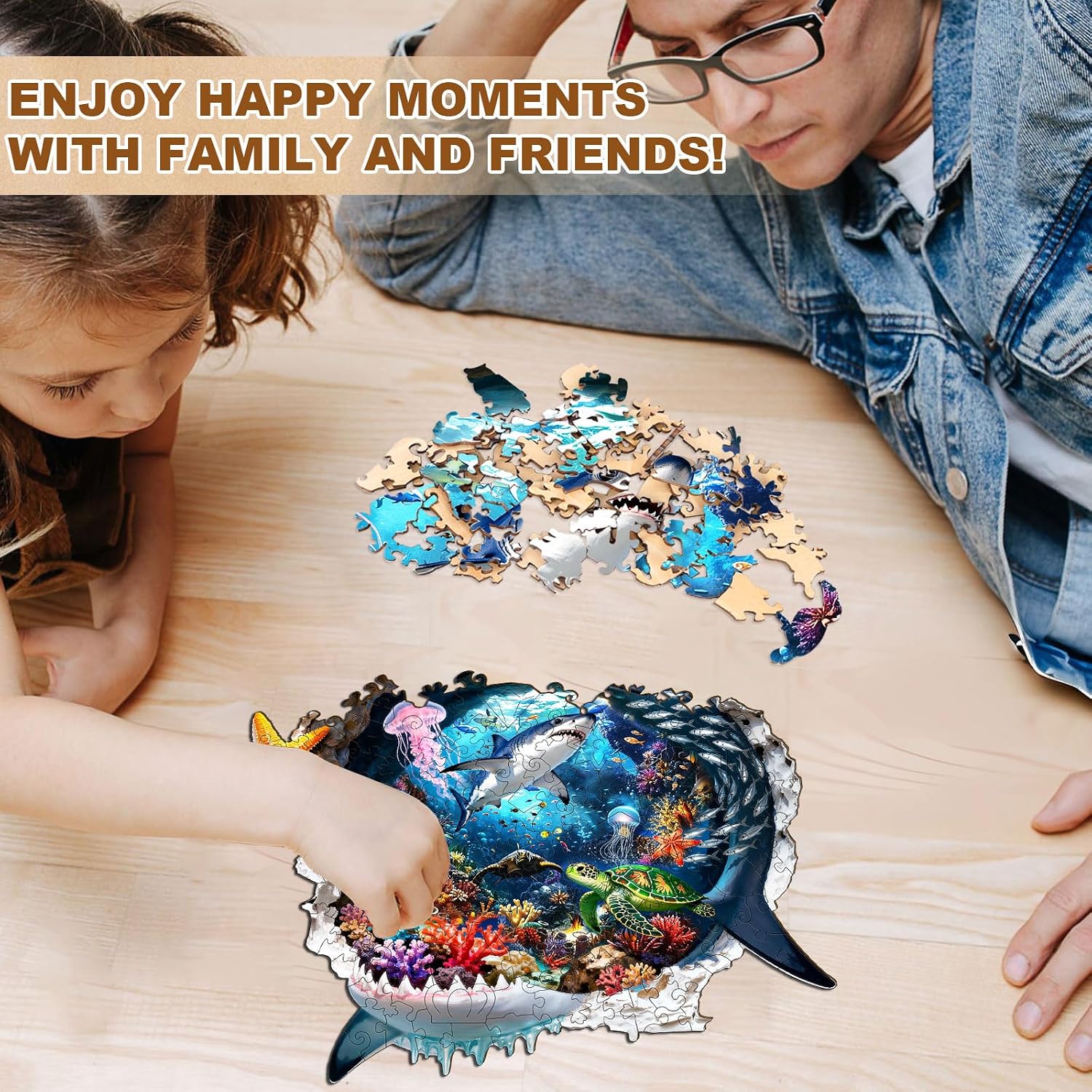 WOODBESTS Wooden Puzzles for Adults, Shark Alert Wooden Jigsaw Puzzle for Adults, Unique Animal Shape Wood Puzzles Adult, Xmas & Birthday Gifts for Puzzles Lovers (95 pcs, S, 8.5 * 8.2in)