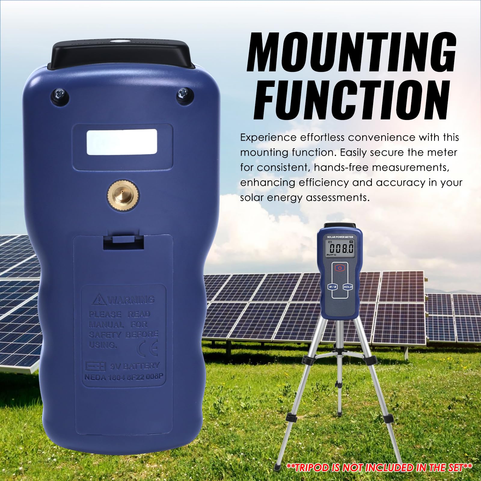 Compteur d'énergie solaire - Haute précision - Irrandiance - Testeur de rayonnement solaire W/m² - Test d'énergie lumineuse - Panneau solaire - Agriculture - Météorologie - Étude d'énergie solaire