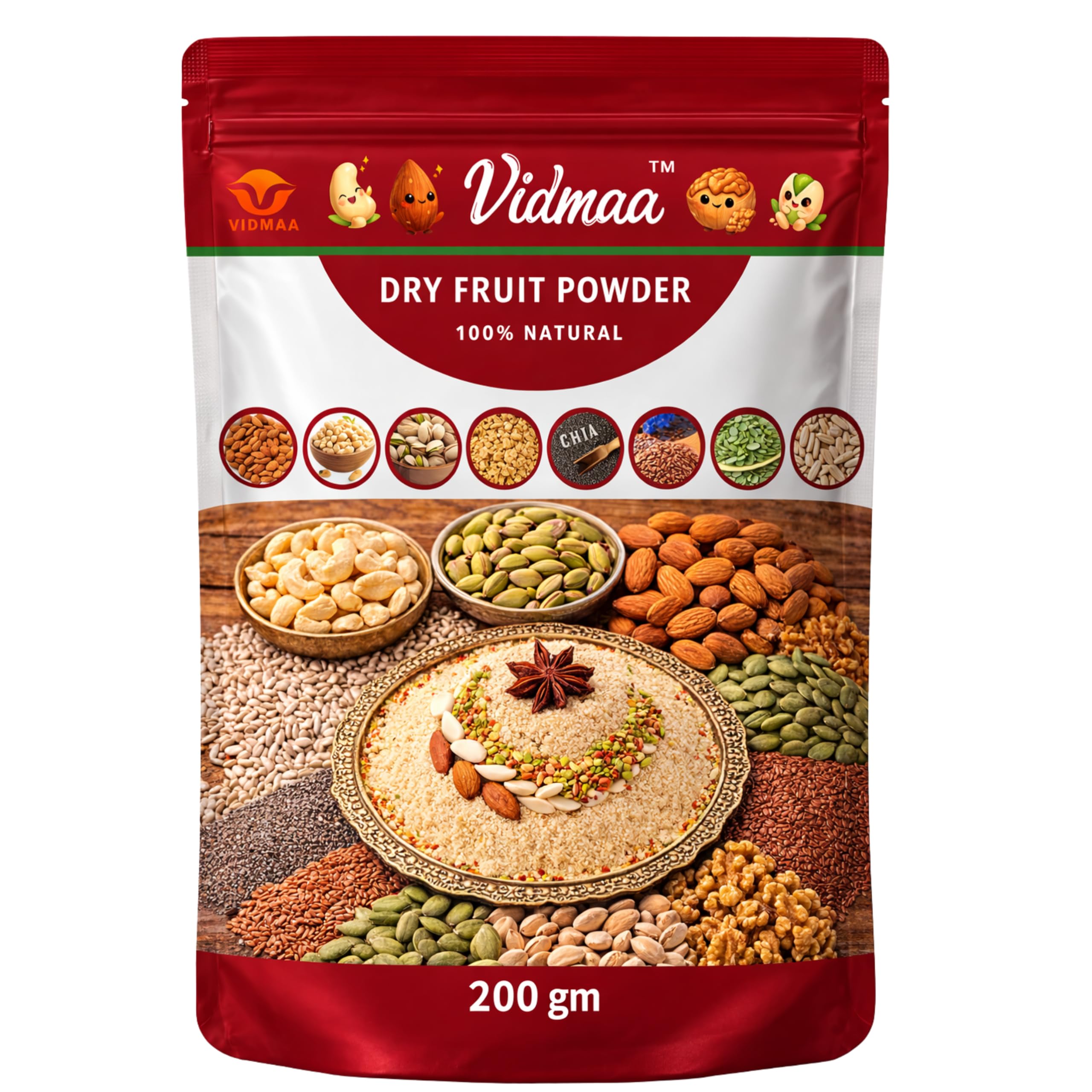 vidmaa Dry Fruit Powder Mix – 8 Powerful Ingredients in 1 Pouch |Natural Ingredient | No Added Sugar | Daily Health & Energy Nutrition Blend (200gm)-image-46