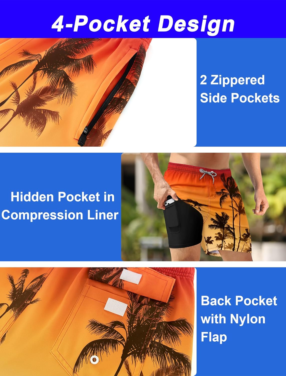 APTRO Mens Swim Trunks with Compression Liner 5 inch Inseam Quick Dry 2 in 1 Swimming Board Shorts Beach with Zipper Pockets - Image 4
