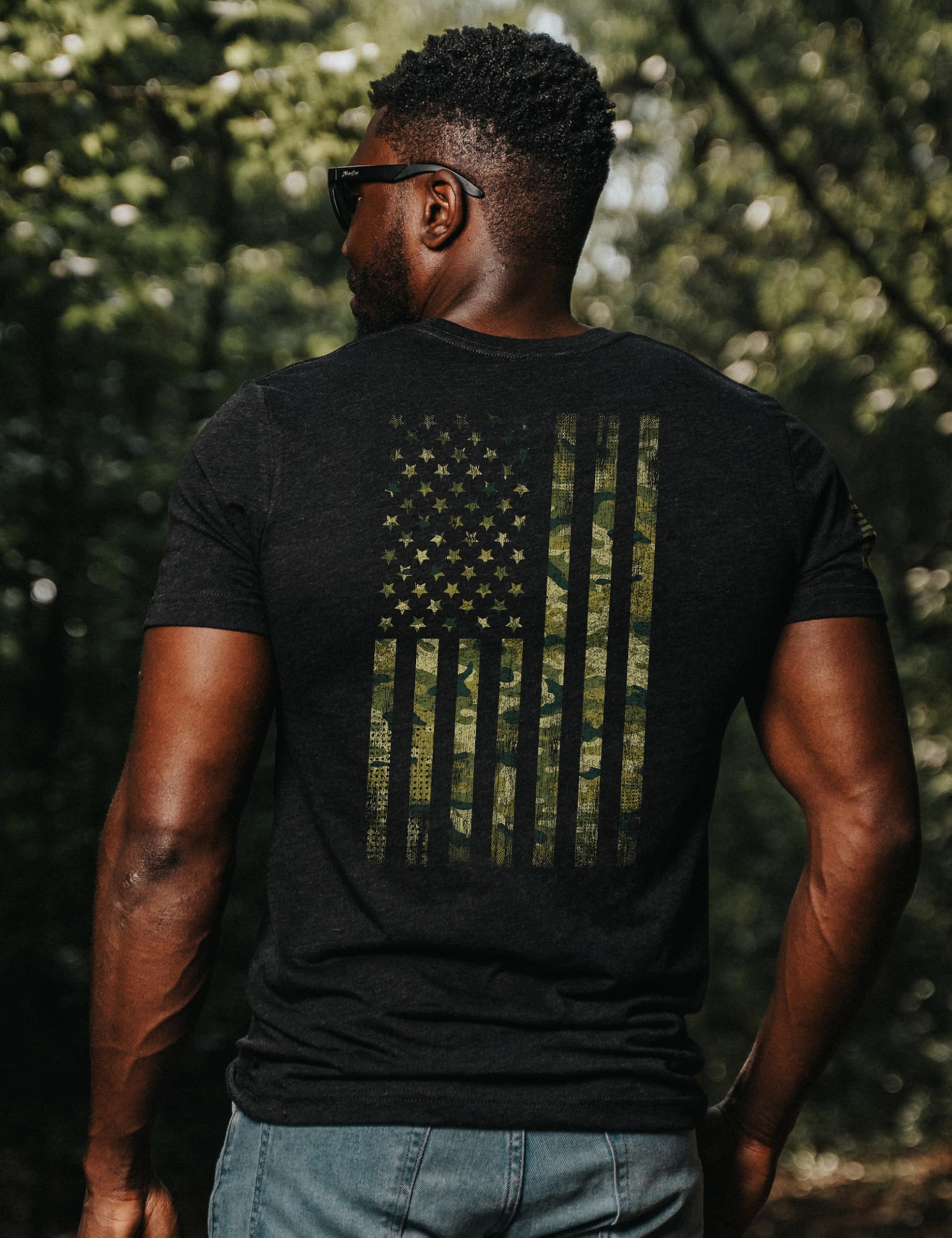 Nine Line T-Shirt mit amerikanischer Camo-Flagge, Symbol der Freiheit, patriotisches Hemd, Amerika-Flagge, Veteranen-Bekleidung, hergestellt in den USA