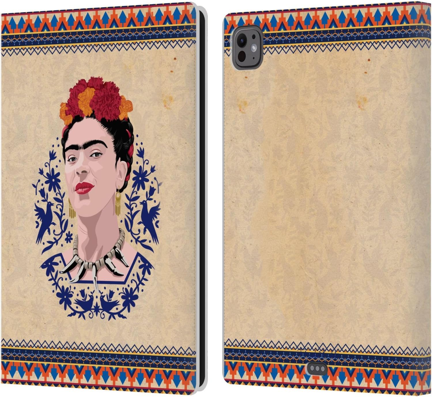 Head Case Designs Officially Licensed Frida Kahlo Navy Blue Portrait Leather Wallet Case Compatible with Apple iPad Pro 11 M4/M5 2024/2025