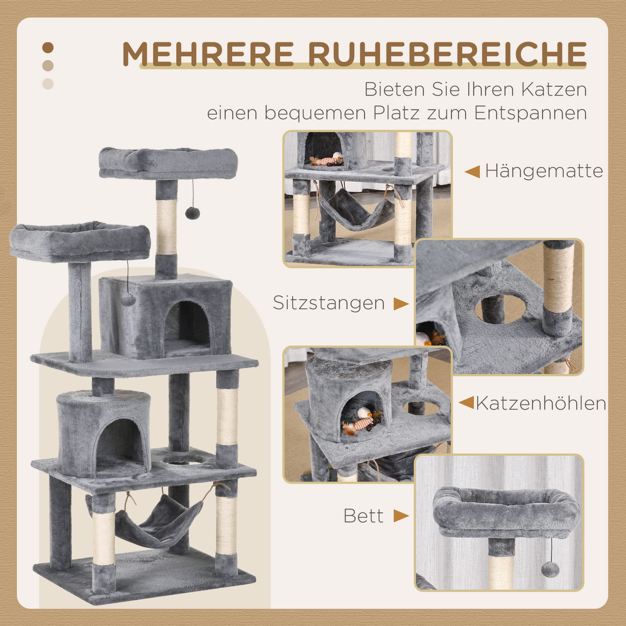 PETSITE Katzenbaum 175 Cm – Moderner Kratzbaum Mit Sisal, Höhle, Sitzstange Für Große Katzen