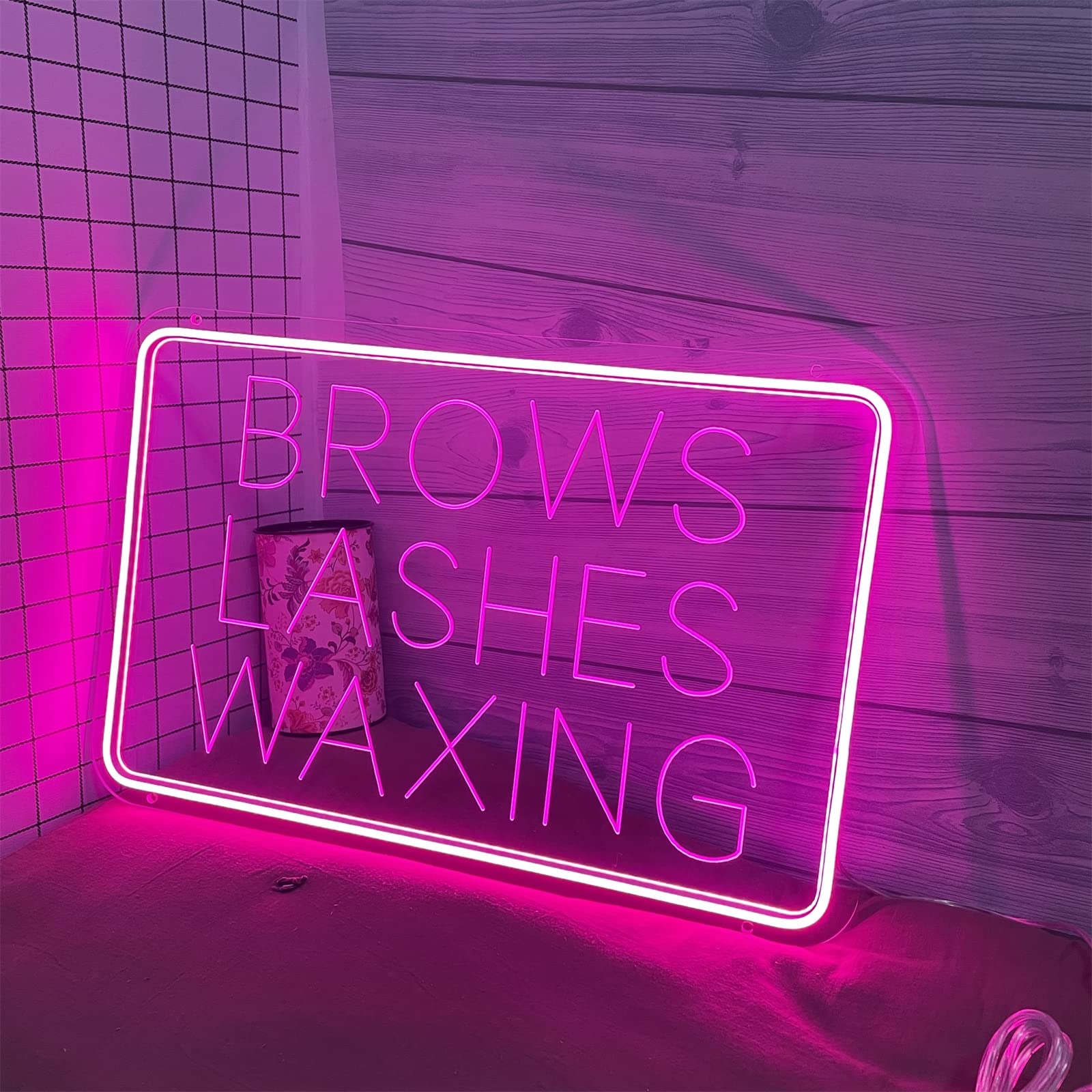 Cejas, pestañas, encerado, letrero de neón LED, luces de neón de grabado USB personalizadas con atenuador, para corte de pelo, estudio de cejas, colgante facial, decoración regulable,Rosado,40x27cm