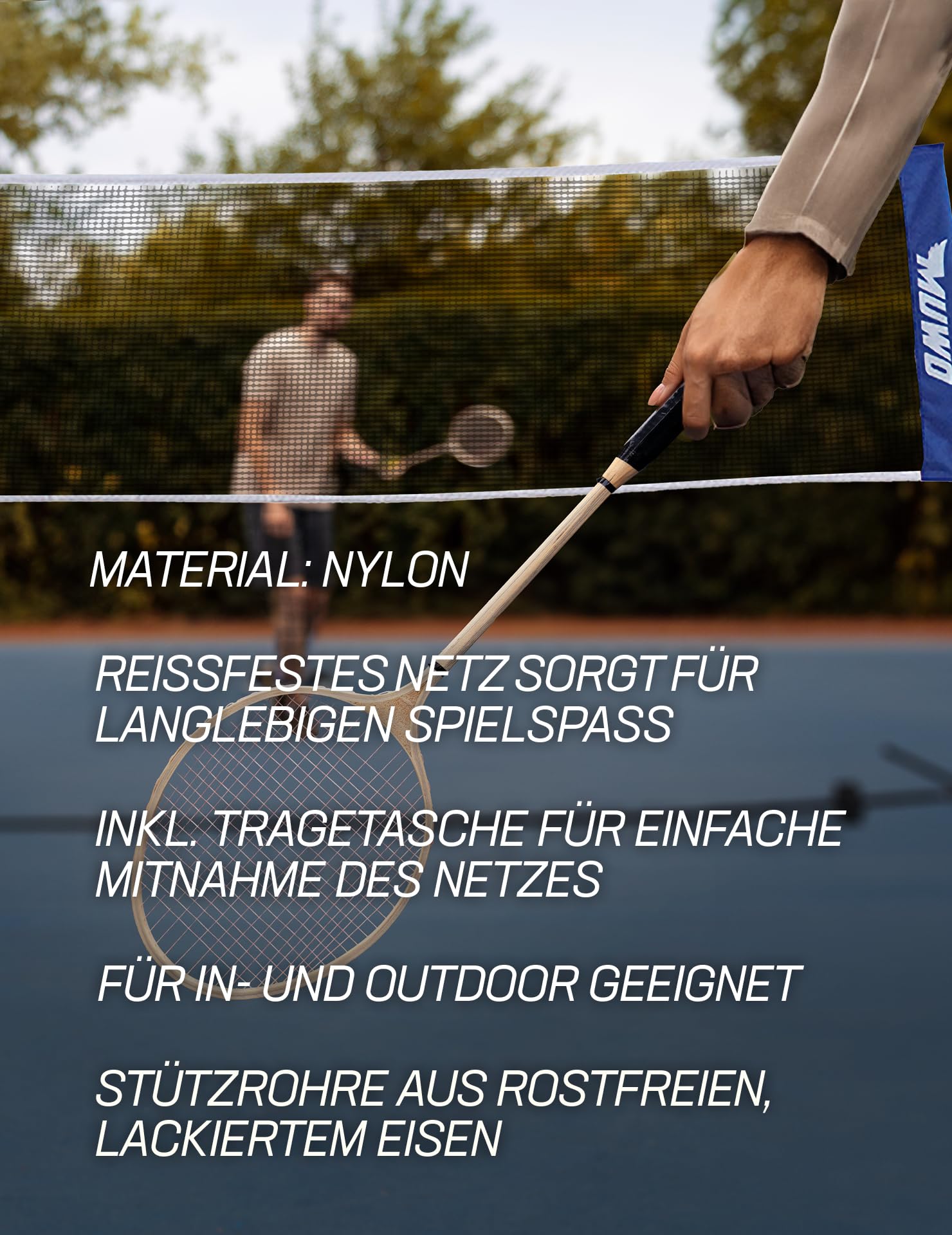 MUWO Swip - Rete da badminton regolabile in altezza, 4,1 m x 1,5 m, in nylon resistente agli strappi per interni ed esterni, montaggio rapido, con custodia per il trasporto, tubi di supporto stabili