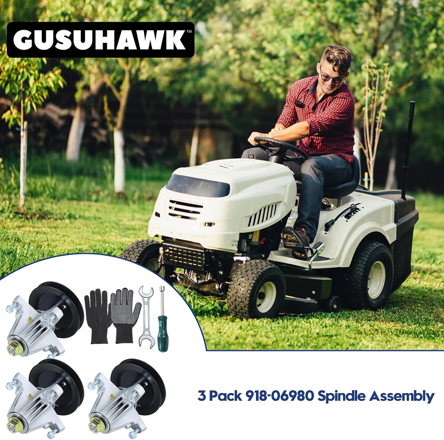 3 Pack Pre-Greased 918-06980 Spindle Assembly Replace Cub Cadet 918-06980, 618-06980 for Cub Cadet ZT1 50, ZT2 50, RZT L50, RZT S50, XT1 GT50, Troy Bilt Super Bronco 50, Mustang XP 50 Tractor