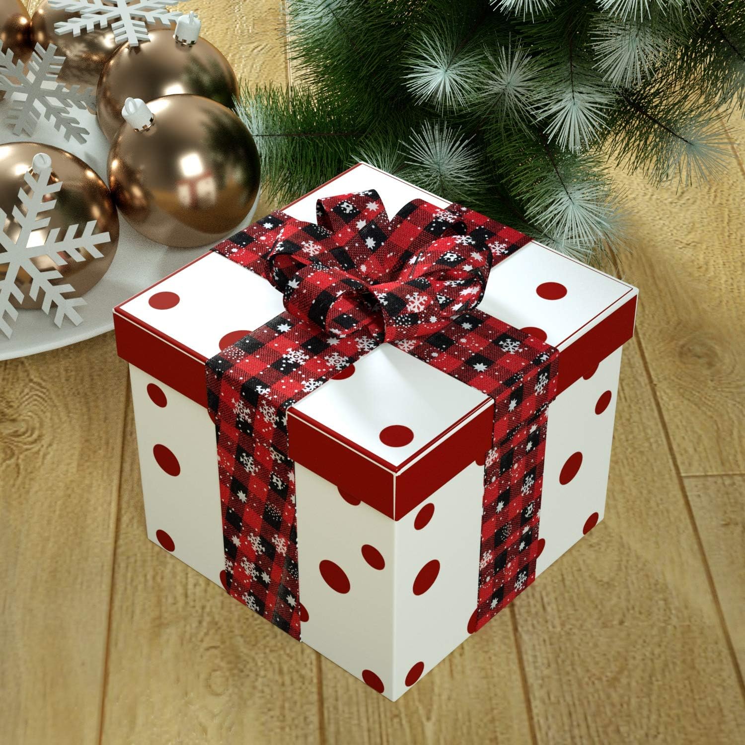 2 Pcs Red and Black Burlap Ribbon with Snowflakes Gingham Buffalo Plaid Check Cotton Linen Ribbon Wired Wrapping Ribbon Total 2.5" Wide x 17.5 Yard for Christmas Fall Gift Wreaths Craft Decoration