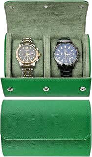 Watch Roll Travel Case for Men and Women- 2 Watch Storage and Organizer | Secure Storage with Innovative Removable Pillows & Solid Dividers for Home Storage, Travel and Display (Green Cross-2 Slot)