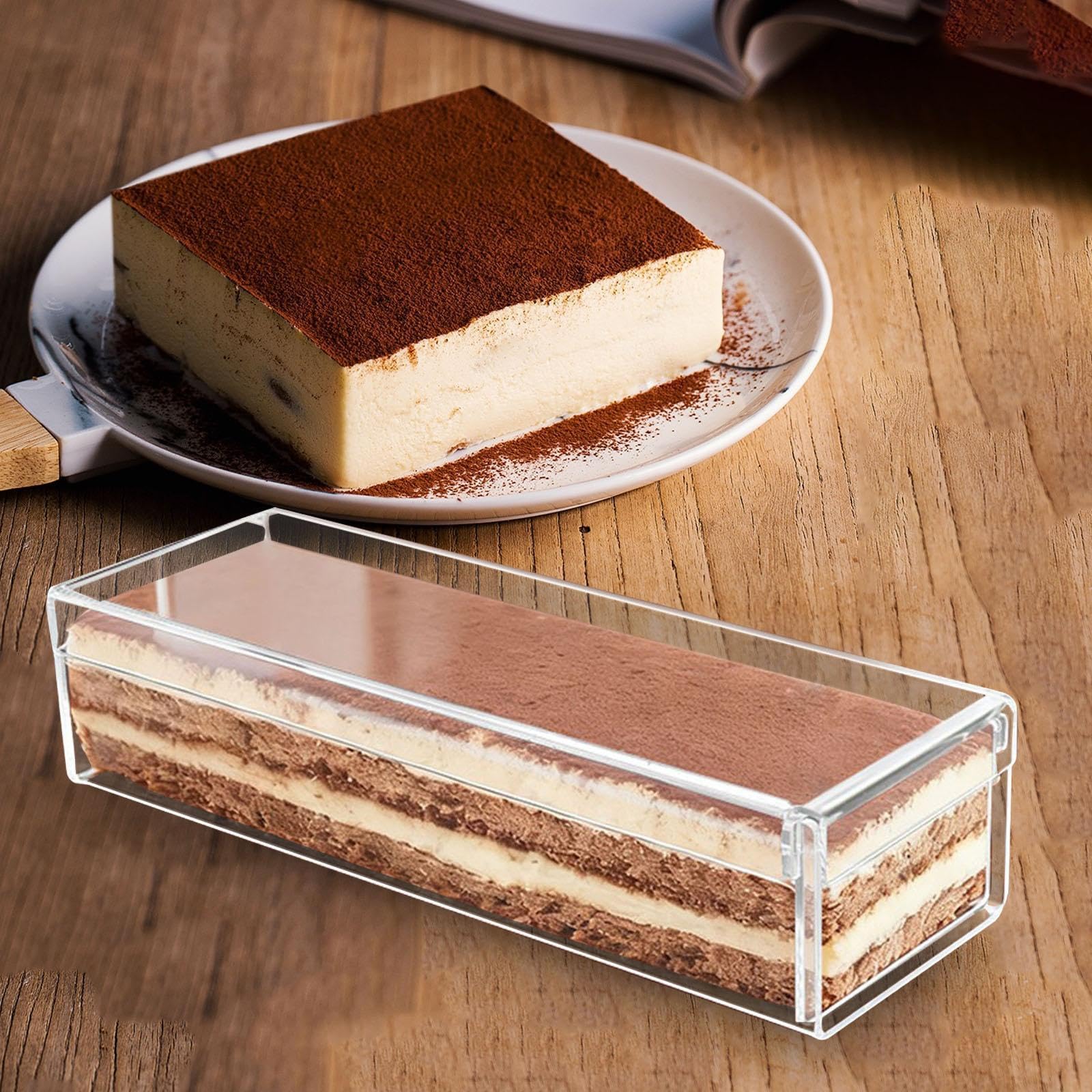 rockible Moule à gâteau Tiramisu, Moule à Tiramisu Rectangulaire En Acrylique Antiadhésif avec Couvercle Transparent, Idéal pour La Cuisine, Les Anniversaires, Les Pâtisseries et Les M