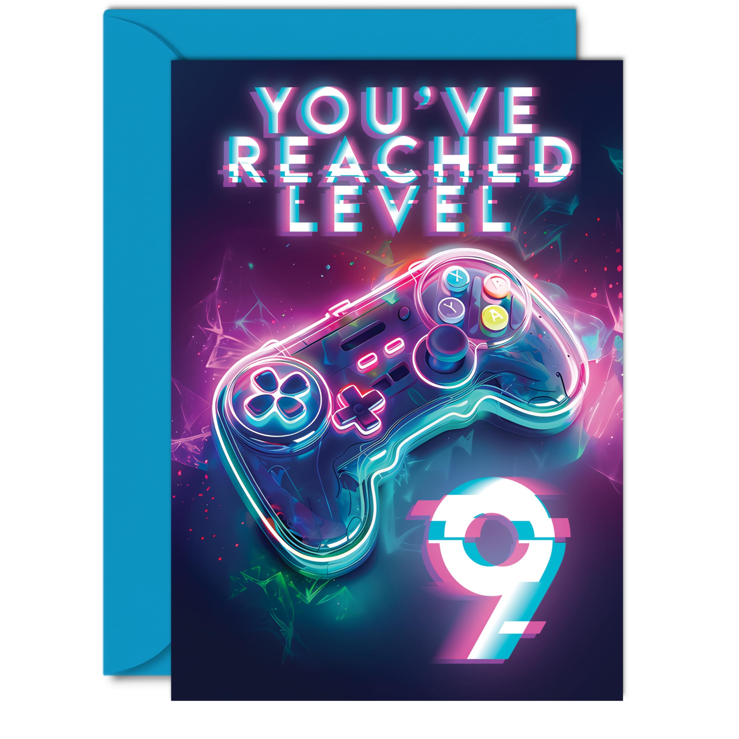 Giftzie 9th Gamer Birthday Cards for Boys Girls - You've Reached Level 9 - Happy 9 Birthday Card for Son Daughter Nephew Niece Grandson, A5 Nine Ninth