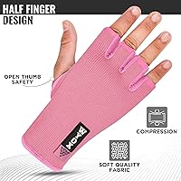 Vista 5 de WYOX Guantes interiores de boxeo para hombres y mujeres, medio dedo debajo de los guantes con vendajes elásticos para protección de puños, ideales
