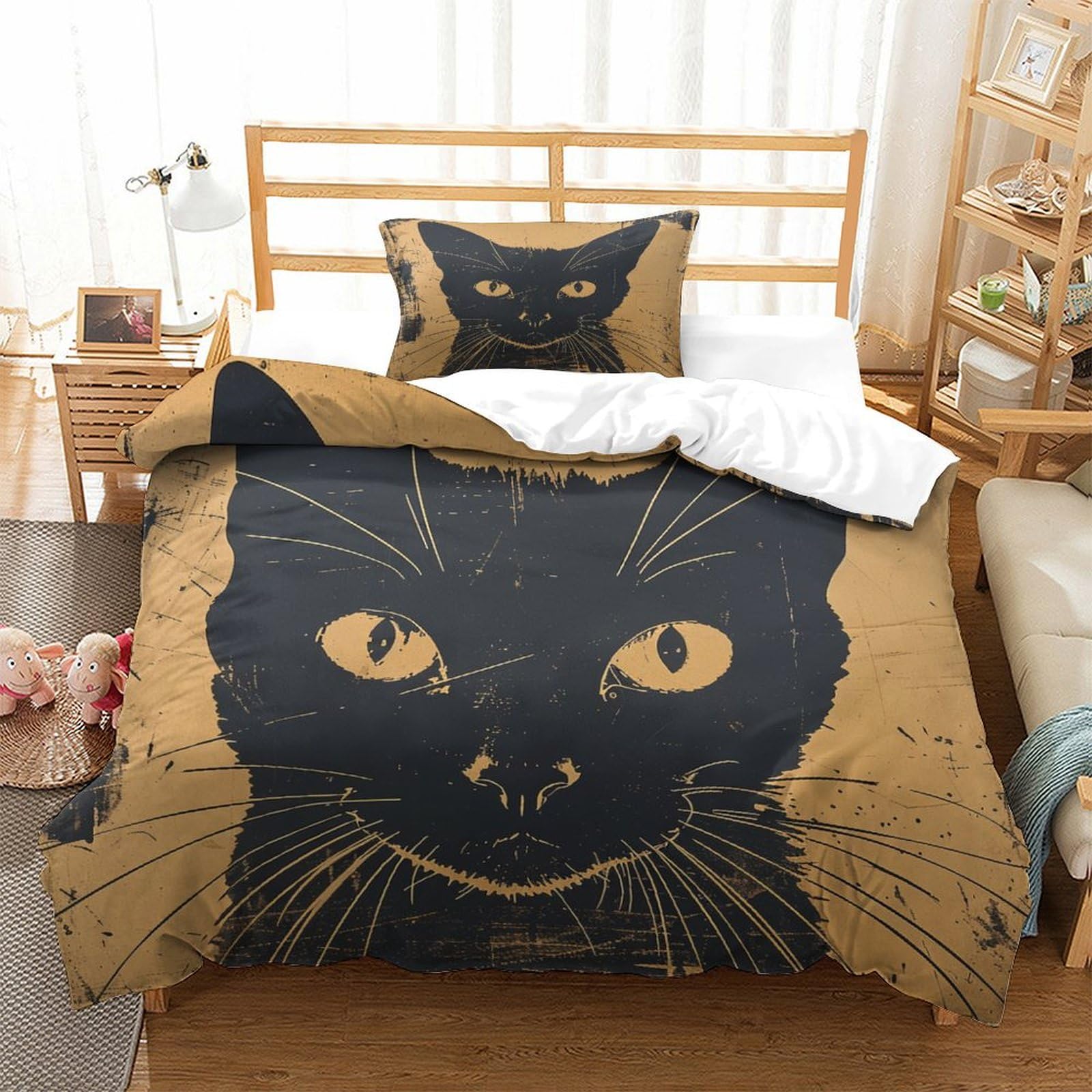 P1S9U7W5Y Artistic Black Cat 3D Printed Duvet Cover Set 3pcs Microfiber Cat Bedding Set Single