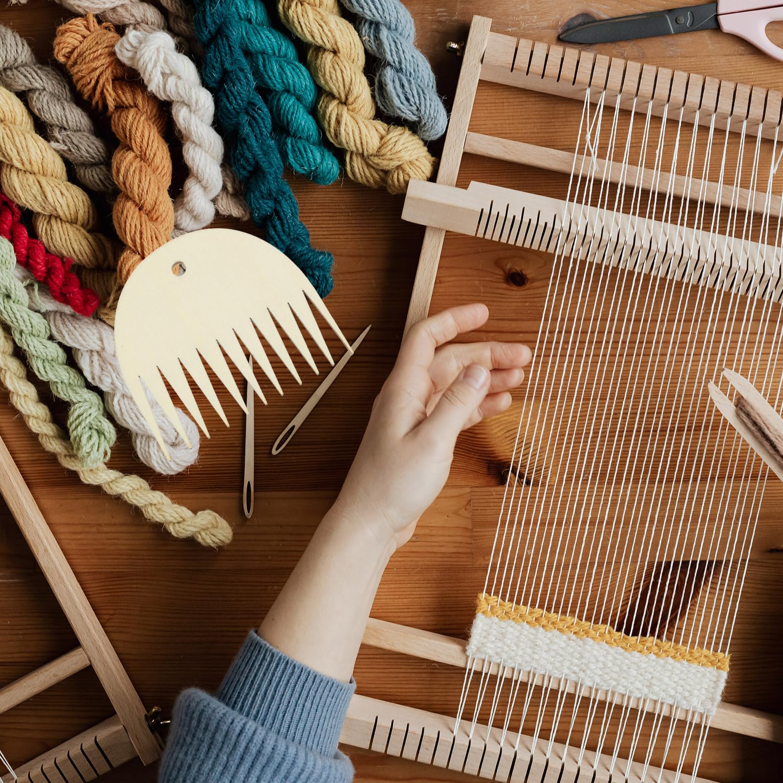 Wooden Weaving Comb Tapestry Tool - Bamboo With Ergonomic Handle And Hanging Hole