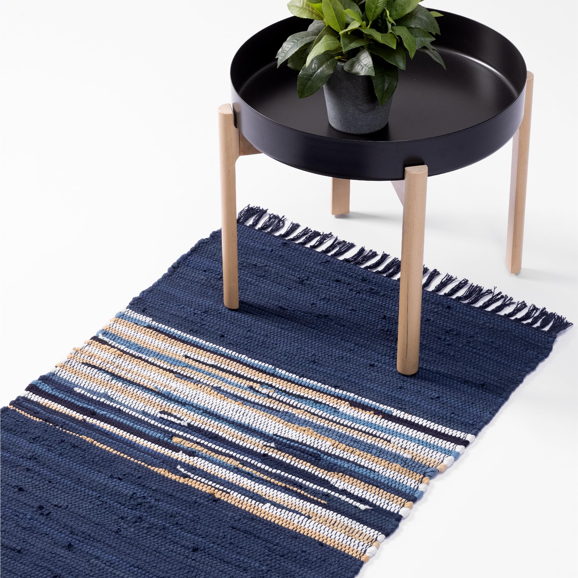 JEMIDI Alfombras de Habitacion 60 x 90 cm - Alfombra Boho con Flecos para Cocina Pasillo Dormitorio Salon - Alfombra Lavable Lavadora - Alfombra Pequeña 60x90 cm - Blanco y Azul