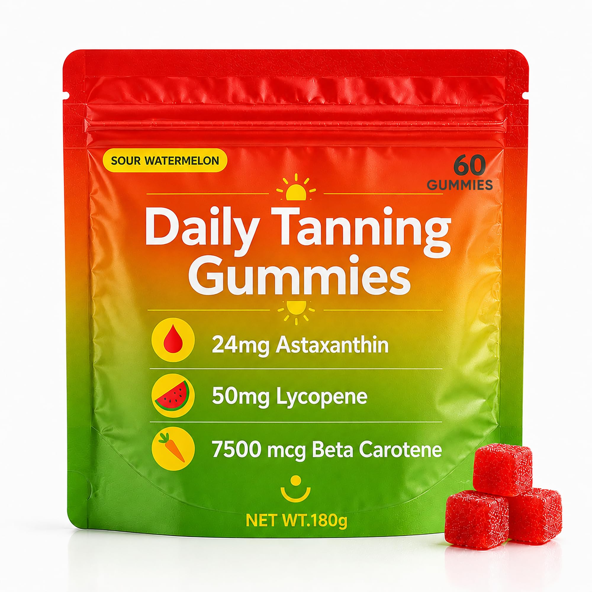 Lumivyx Tanning Gummies - Daily Beauty Gummies with Beta Carotene, L-Tyrosine, Astaxanthin & Lycopene, Skin Nourishing Formula for a Radiant Looking Glow, Watermelon Flavor - 60 Gummies