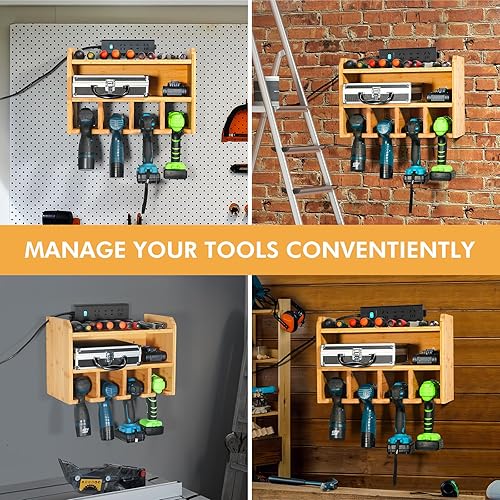 Miniatura 4 de XCSOURCE Organizador de almacenamiento de herramientas eléctricas, estación de carga de taladro, soporte de taladro montado en la pared, estante de