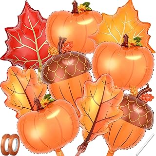9Pcs Fall Thanksgiving Balloons – Premium Foil Pumpkin Maple Leaf Pineco...