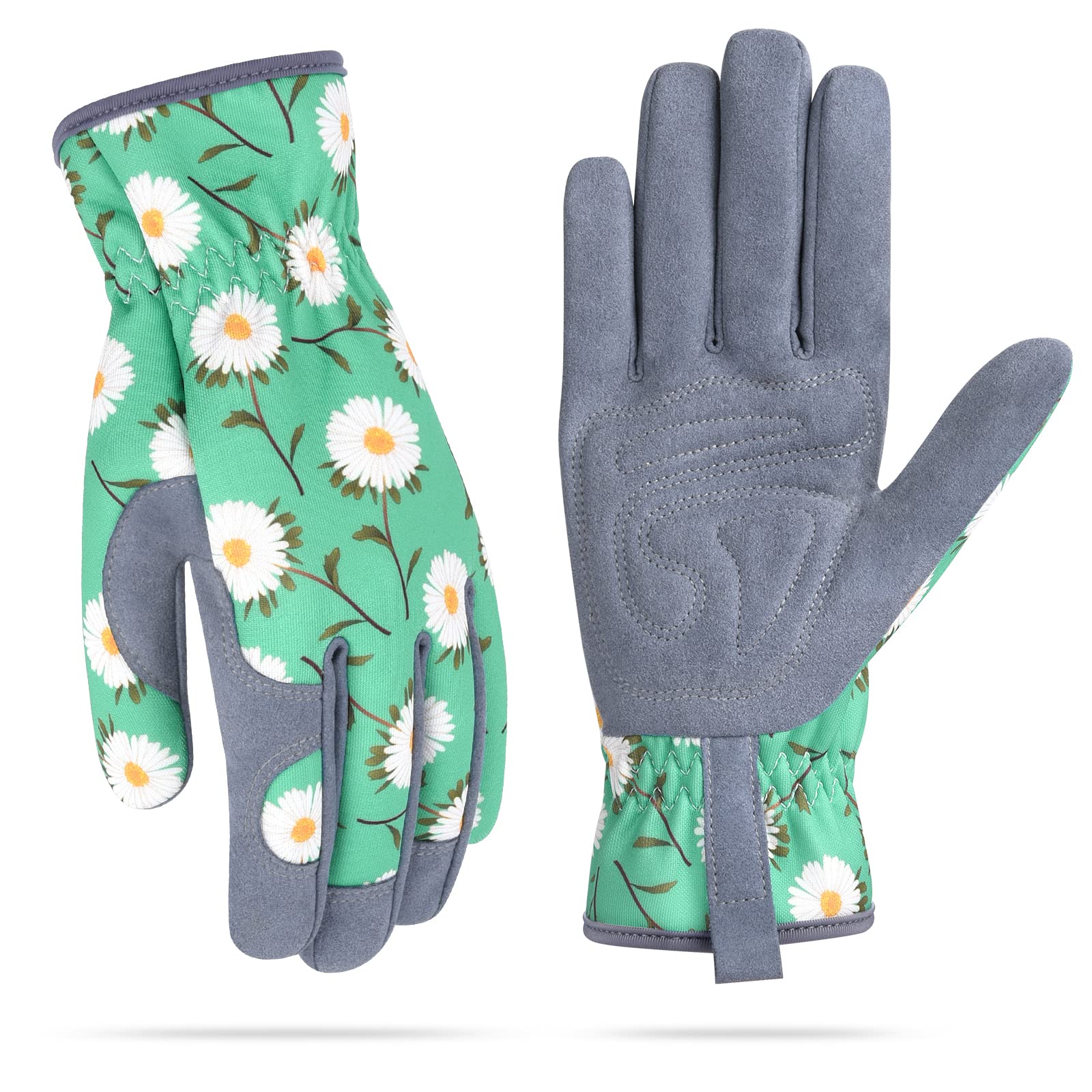 Guantes de jardinería para mujer, guantes de jardín de cuero para mujer, a prueba de espinas, sin puñaladas para excavar, plantar, podar (M, verde)
