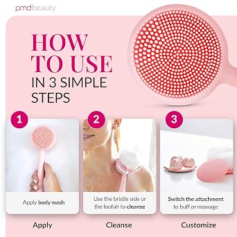 PMD Beauty Clean Body - Elecrtic Smart Cleansing Device with Silicone Brush & Three Interchangeable Attachments to Cleanse, Exfoliate, Massage Body
