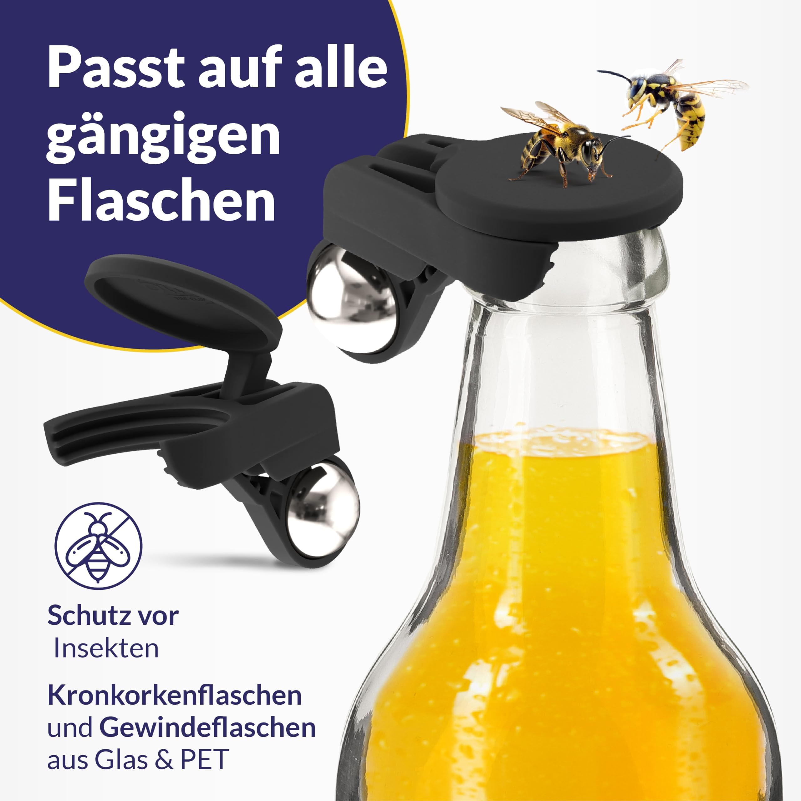 5X automatischer Flaschenverschluss mit 12x Smiley Sticker Aufkleber Wespenschutz Abdeckung für Glasflaschen PET Flaschen Bier Cola Wasser (5X bunt + Smileys)