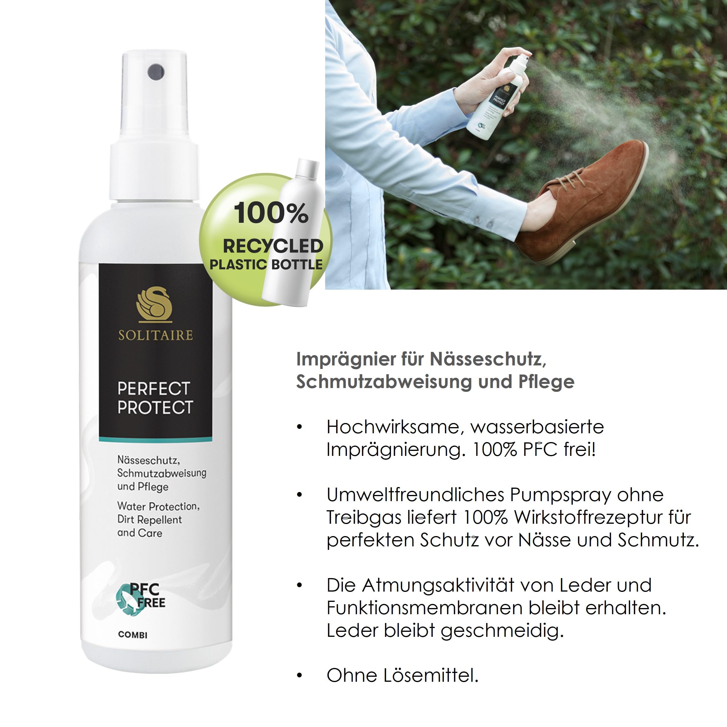 Velours Nubuk Wildleder Pflege Schuhputzset mit neuem 100% PFC-freiem Imprägnierspray Solitaire Perfect Protect