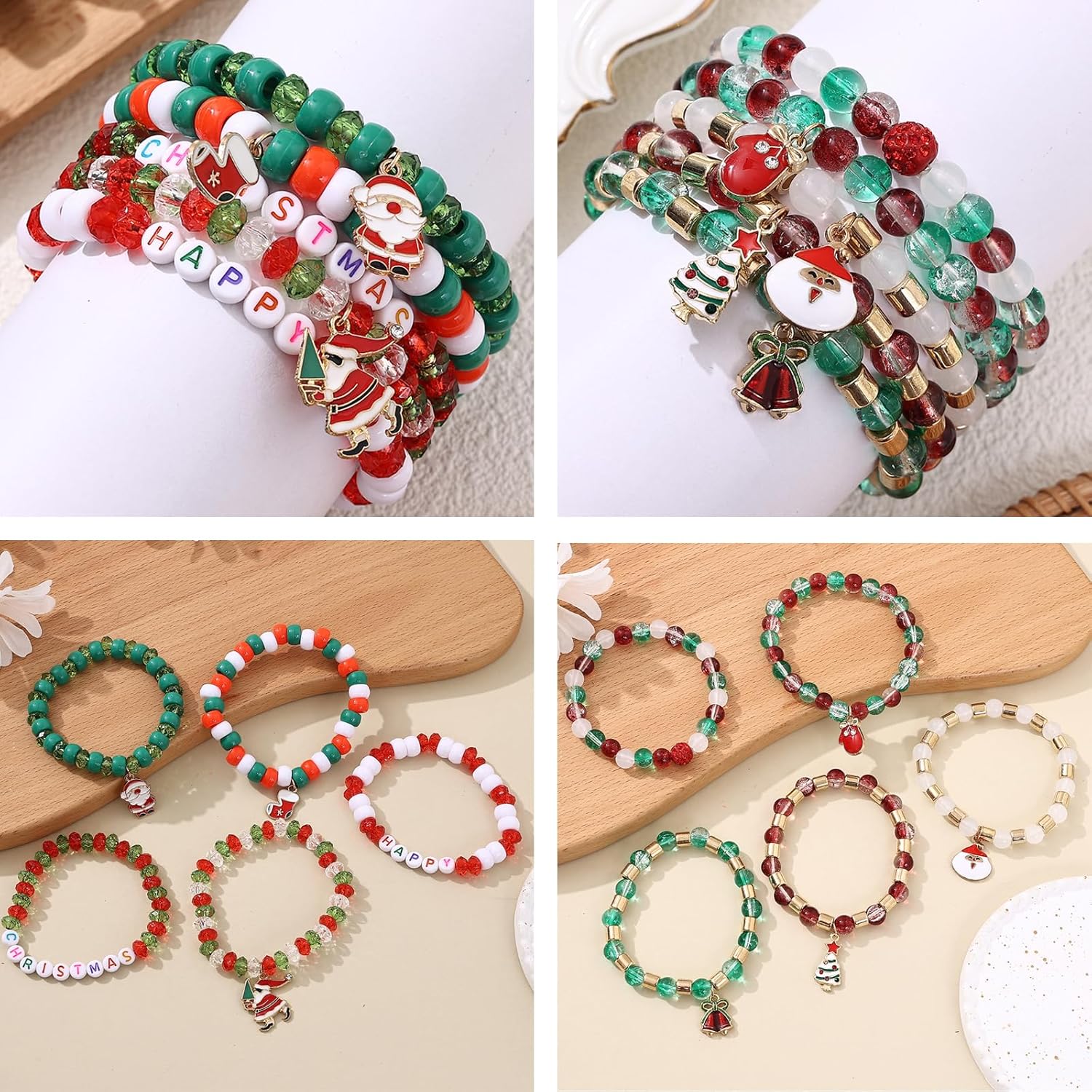 Cooluckday 36 Pcs Holiday Heishi Surfer Bracelets for Women Bulk Easter Mother's Day Christmas St. Patrick's Day Mardi Gras Bracelet Stackable Stretch Friendship Bracelets Set - Image 3