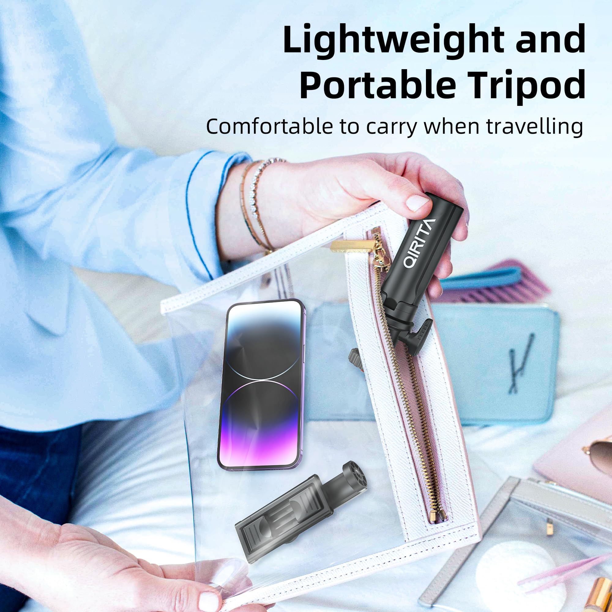 Mini Treppiede per Telefono Cellulare, Tripode Fotocamera 360° Rotazione, Stabilizzatore Smartphone con Cold Shoe & Vite 1/4", Cavalletto Portatile Compatibile con iPhone/Android/Fotocamera/Gopro