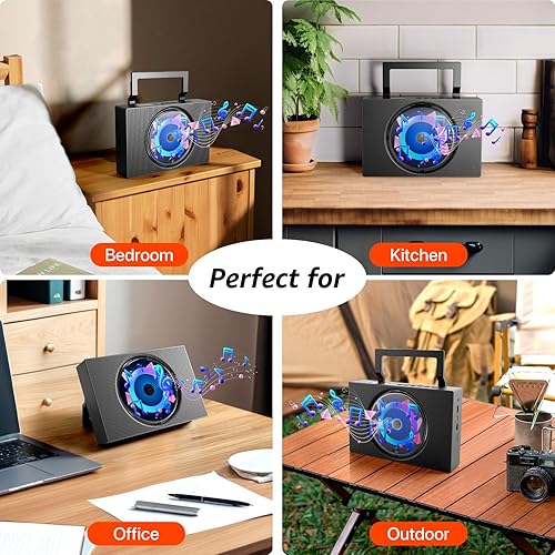 Miniatura 6 de Reproductor de CD portátil Boombox con Bluetooth - Reproductor de CD recargable con radio FM, USB, AUX, control remoto - Sistema de sonido estéreo