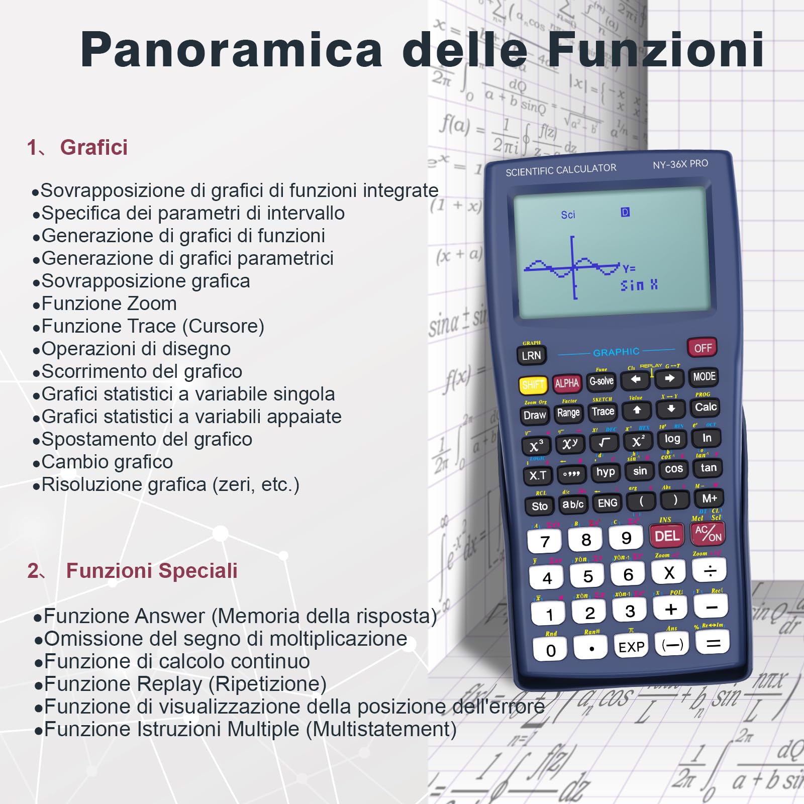 ROATEE 36X Pro Calcolatrice scientifica grafica con oltre 360 ​​funzioni e display ad alta risoluzione,È una calcolatrice avanzata adatta a studenti e ingegneri