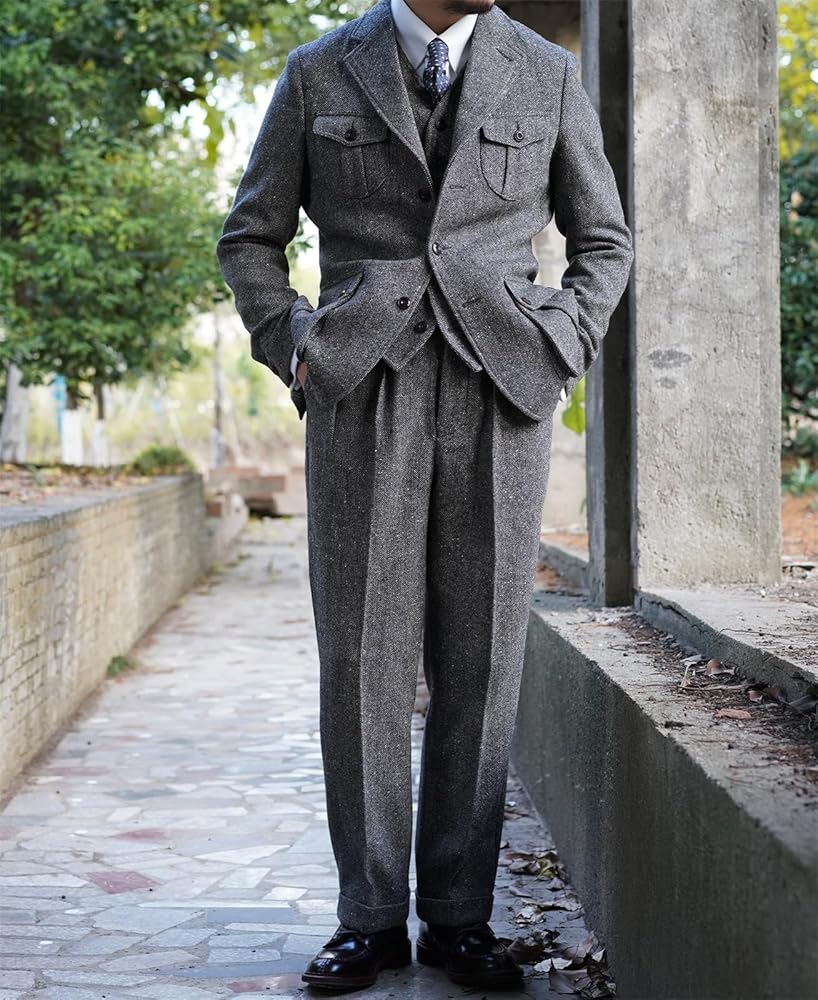 FIXRIMCH Men Tweed Blazer Retro Sports Jacket Casual Wool Blend