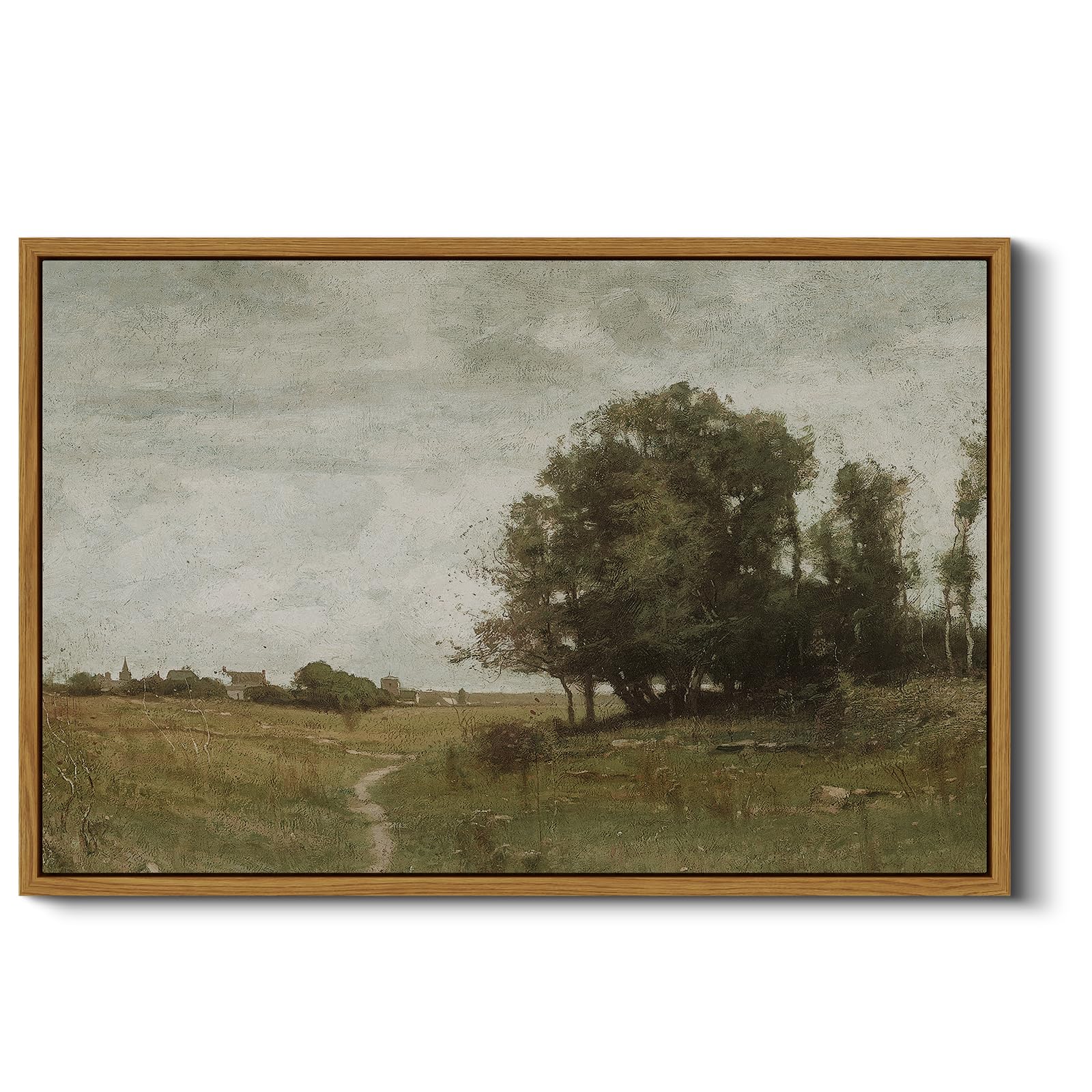 ARPEOTCY Vintage Framed Canvas Wall Art, Country Scenery Retro Painting Decor Aesthetic, Large Print Art, Landscape Wall Pictures for Living Room 16x24 Inch