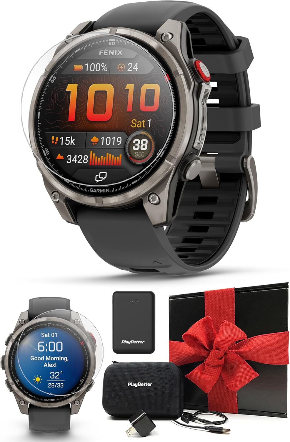 Garmin Fenix 8 Pro AMOLED Sapphire (47mm, Titanium/Graphite) Multisport GPS Smartwatch Bundle - 1.4” Touchscreen, inReach Technology with PlayBetter Charger, Screen Protectors, Adapter & Case