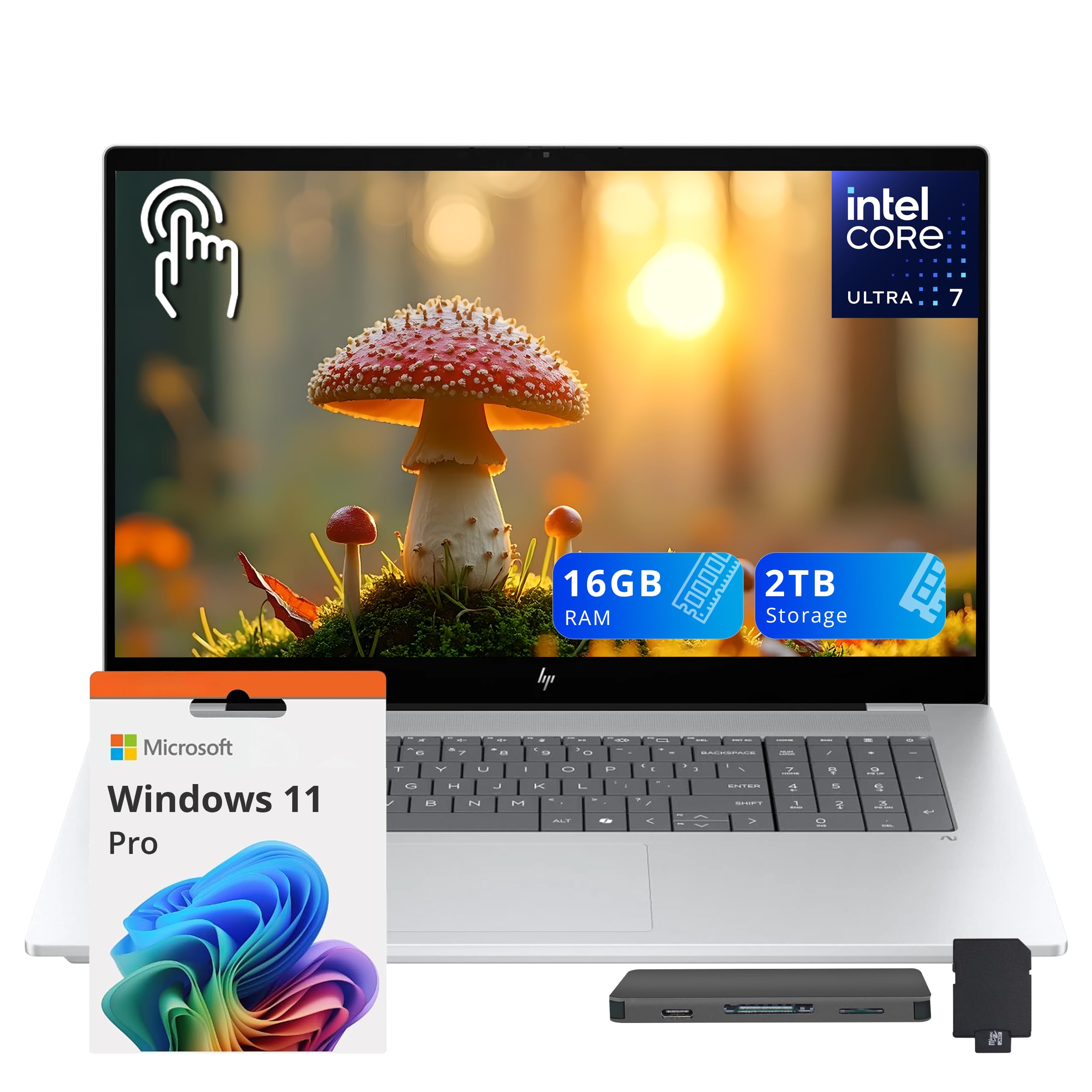 HP OmniBook X Copilot+ PC Laptop, 17.3" FHD Touch, Intel Ultra 7 256V, 16GB LPDDR5X, 2TB Storage (1TB SSD+1TB Docking Station), Intel Arc 140V, Backlit Keyboard, 5MP IR Camera, Windows 11 Pro, Silver