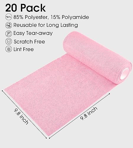 Miniatura 3 de Rollo de paño de limpieza de microfibra, toallas extraíbles, trapos lavables reutilizables, 20 hojas, para secar platos de cocina y automóvil (rosa)