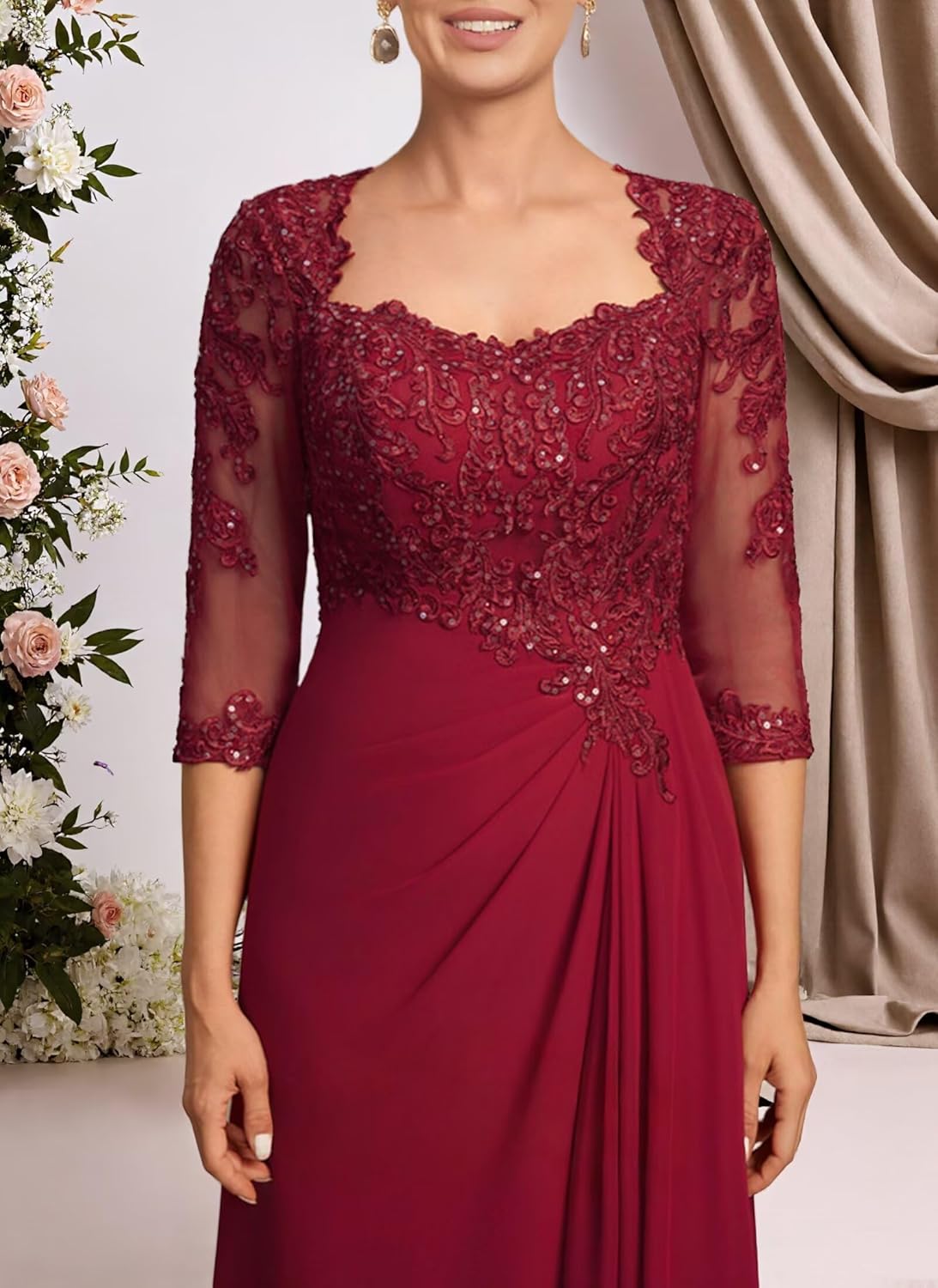 NLQ Chiffon Grandmother of The Groom Dress A Line Appliques 3/4 Sleeves Elegant Evening Gowns for Women 2026