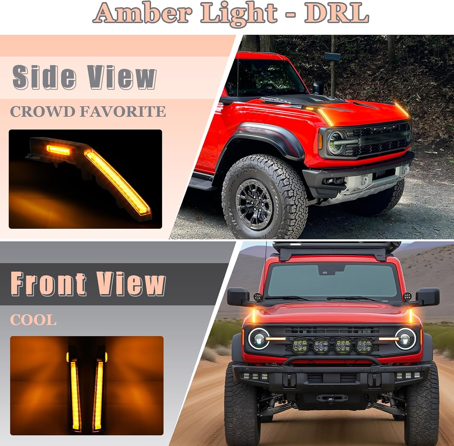 LED Hood Handle Lights for Ford Bronco 2024 2021-2026 Trail Sight Lights with Amber Sequential Turn Signal,Off-Road Exterior Upgrade Accessories for 2/4 Door (with side maker light)