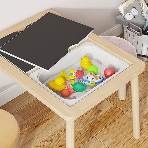 Miniatura 5 de Ogears Sensory Table, Kids Activity Table, Wooden Play Table with Bins, Montessori Table, Chalk Board and Whiteboard