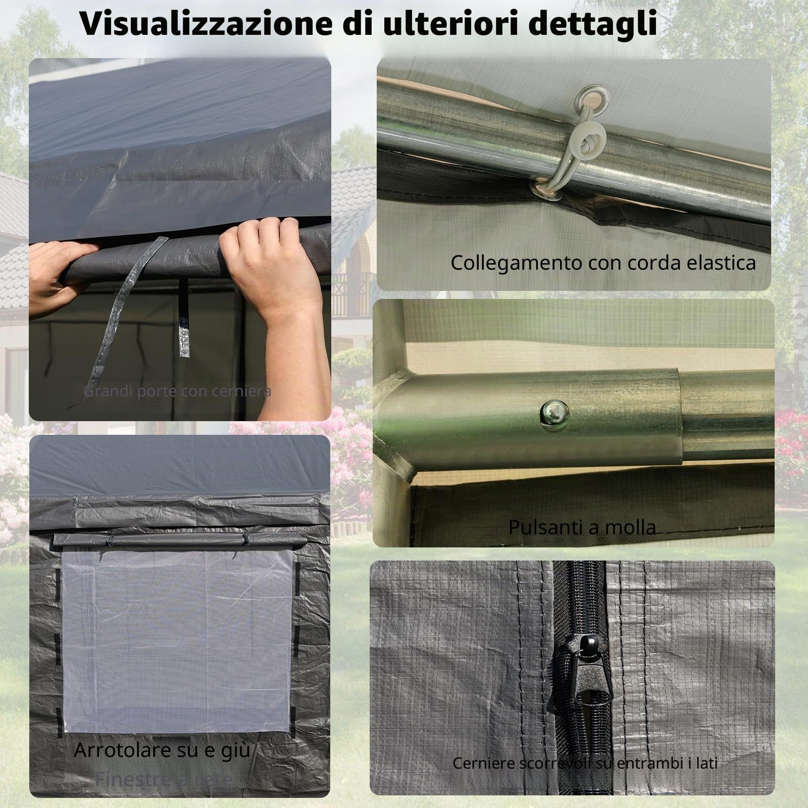 SOARS Tenda Garage Auto Esterno 300 X 595 X 280 CM, Tettoia per Auto con Telaio in Metallo e Copertura in PE Resistente alle Intemperie, Capanno da Giardino per Vehicolo, Biciclette, Moto, Attrezzi