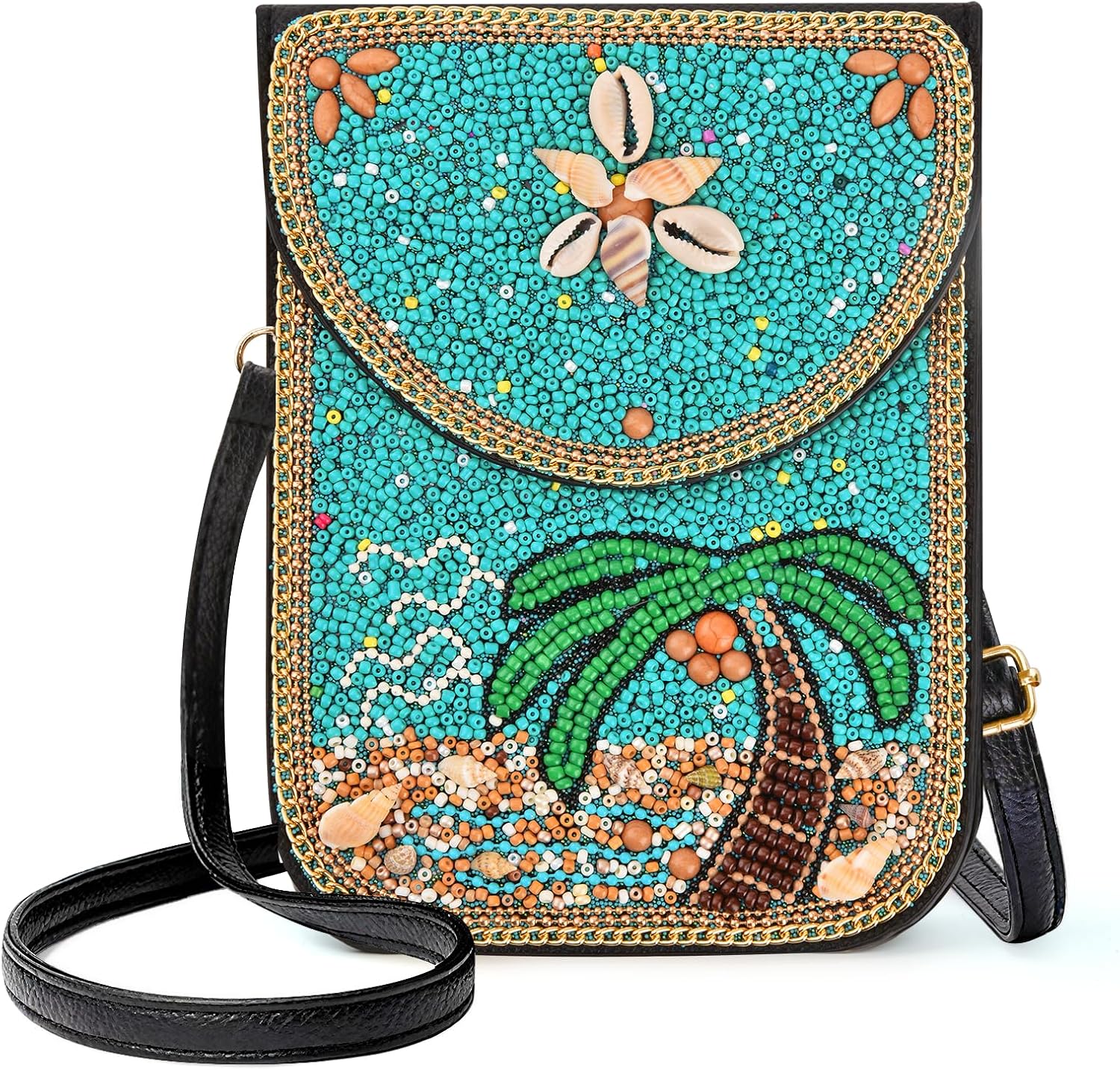 Ayuoejik Small Beaded Crossbody Bag for Women, Boho Cell Phone Shoulder Purse Wallet with Handcrafted Colorful Beads