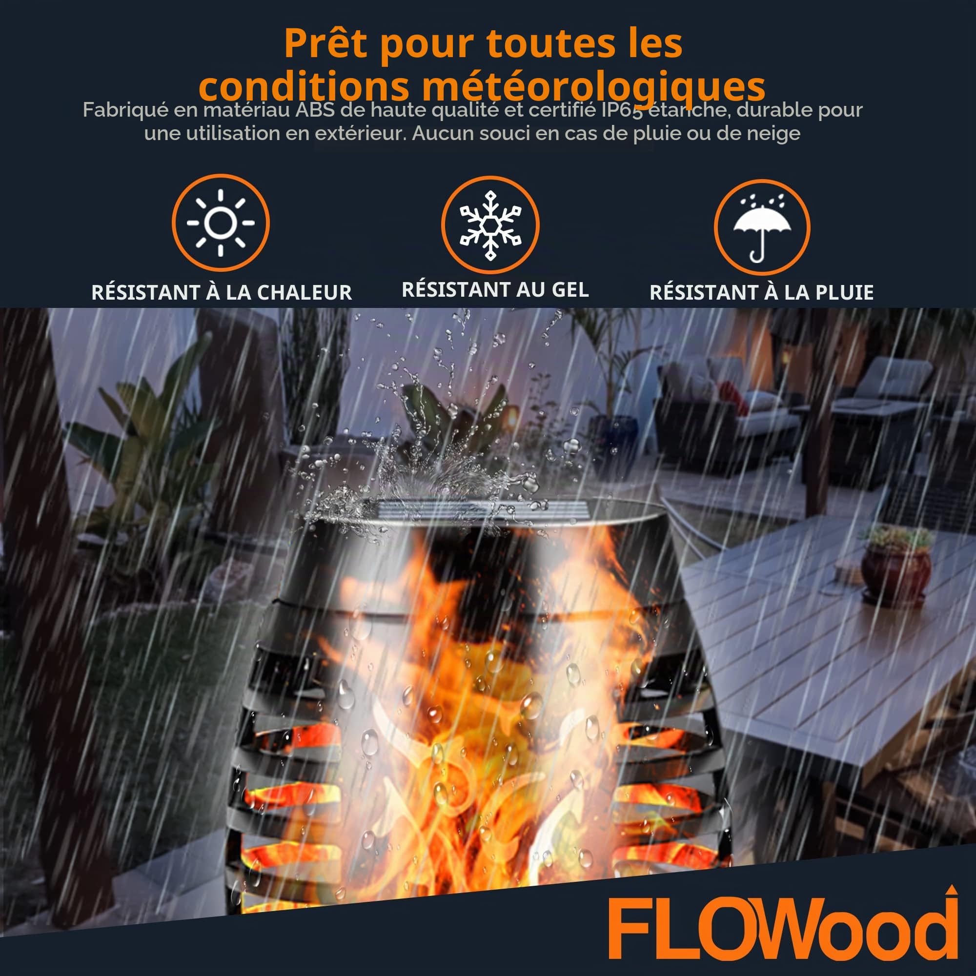 FLOWood Lot de 8 lampes solaires d'extérieur de 53 cm de haut - Flamme dansante vacillante - Étanche IP65 - Éclairage paysager - Marche/arrêt automatique - Pour jardin, terrasse, cour, allée, pelouse