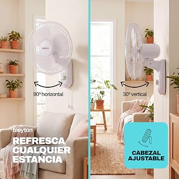 BLEYTON Quiet Wall Fan White 40 W Classic Wall Wall Fan with Pull Switch 90° Oscillation and 30° Vertical Tilt Ideal for Bedroom Office Classroom and Study