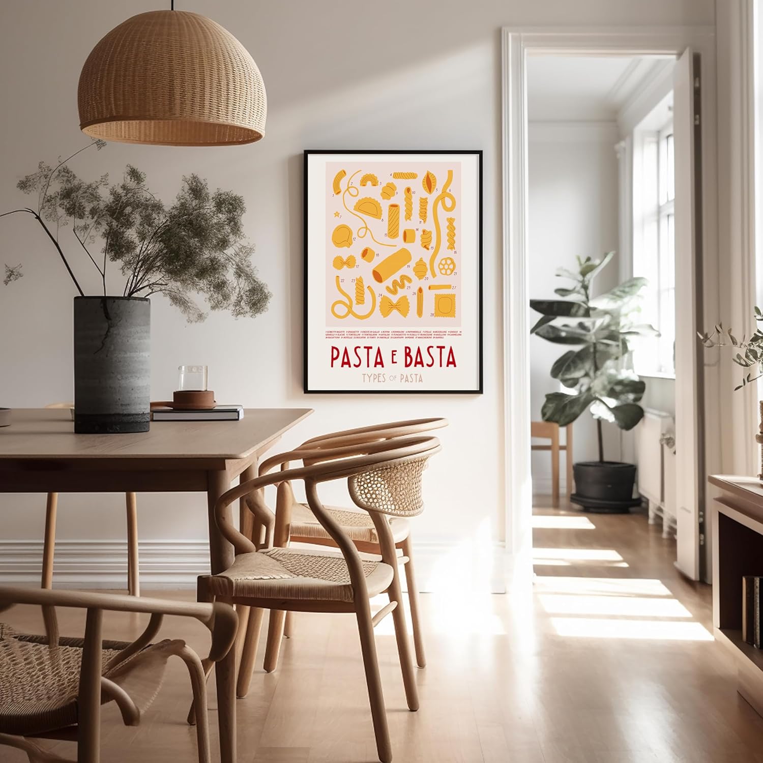 Poster Master Vintage Illustration Poster - Retro Food Print - Types of Pasta, Yellow, Spaghetti, Rotini, Penne - 16x20 UNFRAMED Wall Art - Gift for Artist, Chef - Wall Decor for Kitchen, Restaurant
