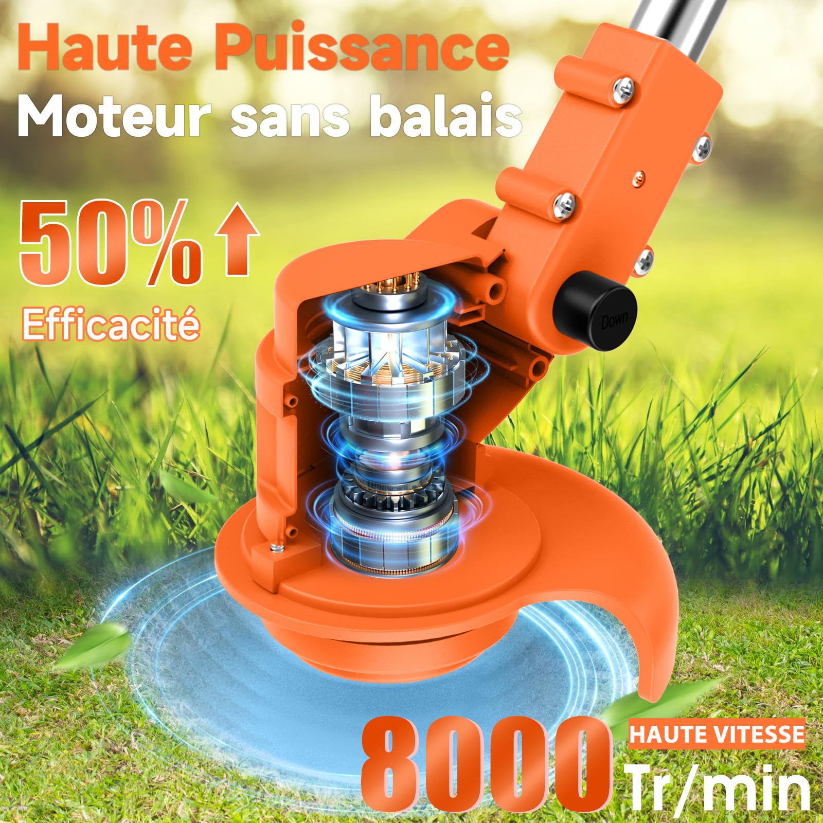 Coupe Bordure sans Fil 60cm 21V 2 Batteries, Débroussailleuse Électrique Pliable, Manche Télescopique 105-130cm, 26 Lames